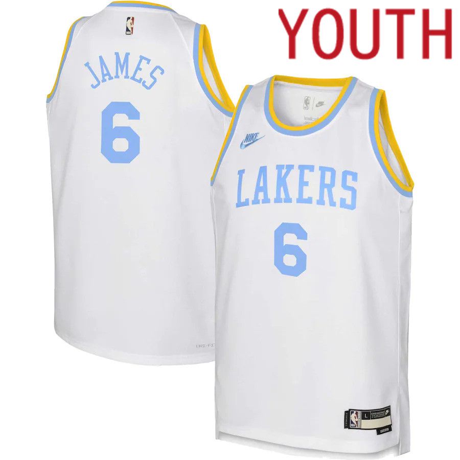 Youth Los Angeles Lakers 6 LeBron James Nike White Classic Edition 2022-23 Swingman NBA Jersey